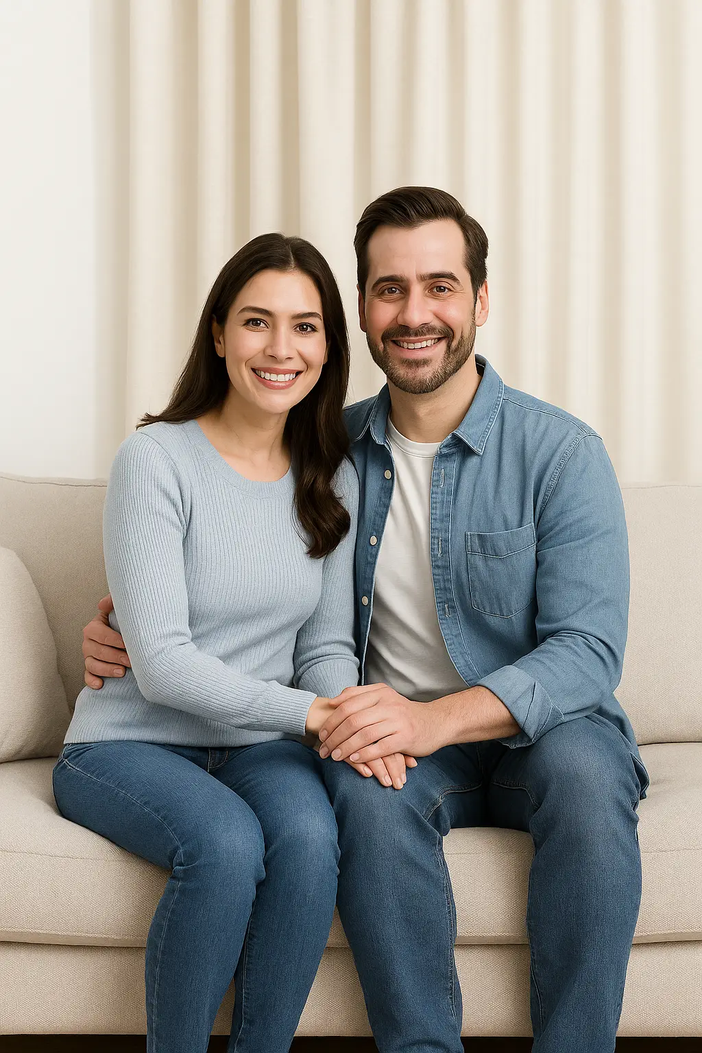 Drapes cleaning happy couple Drapes cleaning happy couple