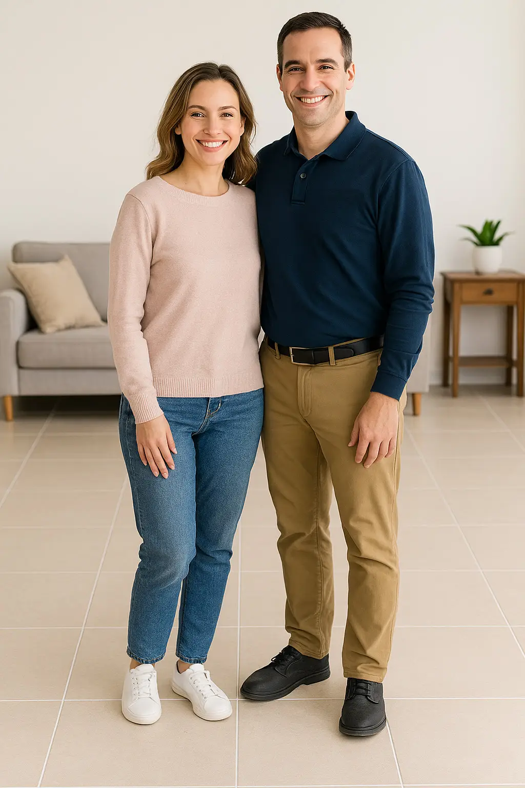 happy couple clean floor w